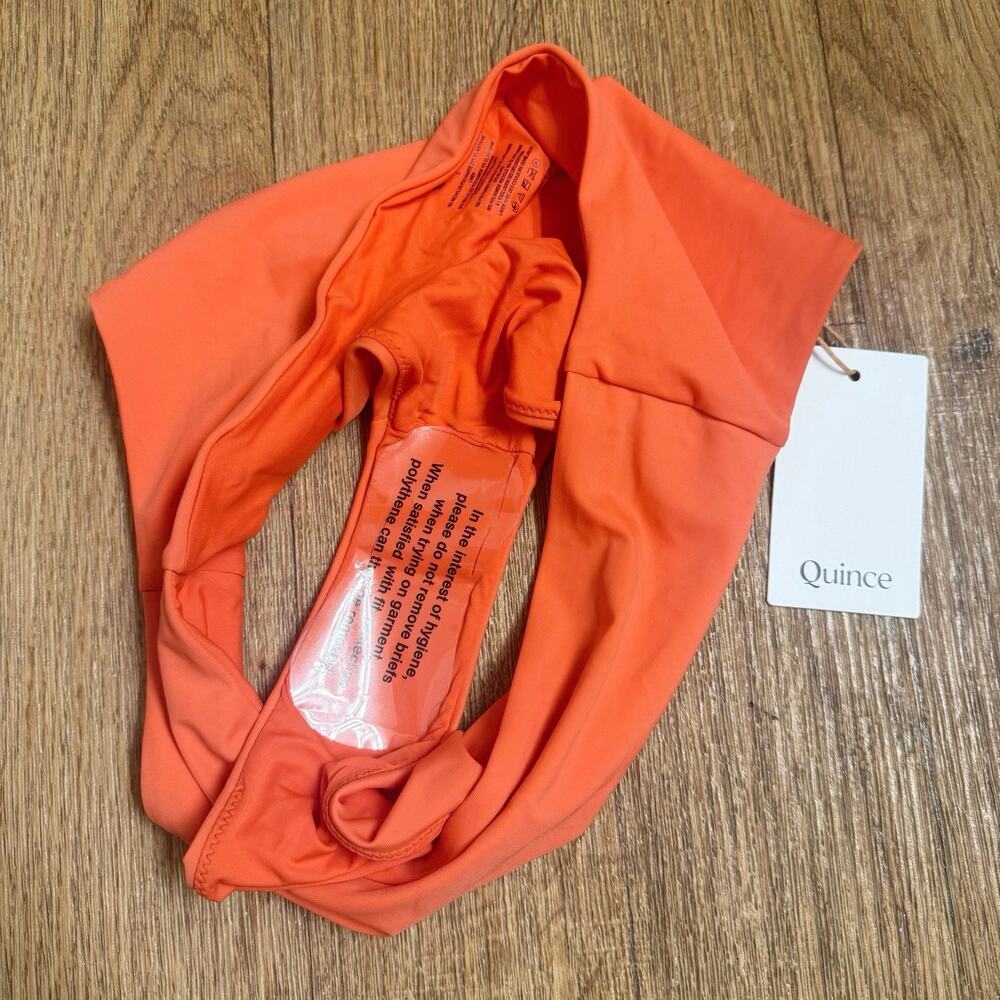 Quince Italian High-Rise High-Leg Bikini Bottom in Sunset Orange Size Large - Picture 7 of 9